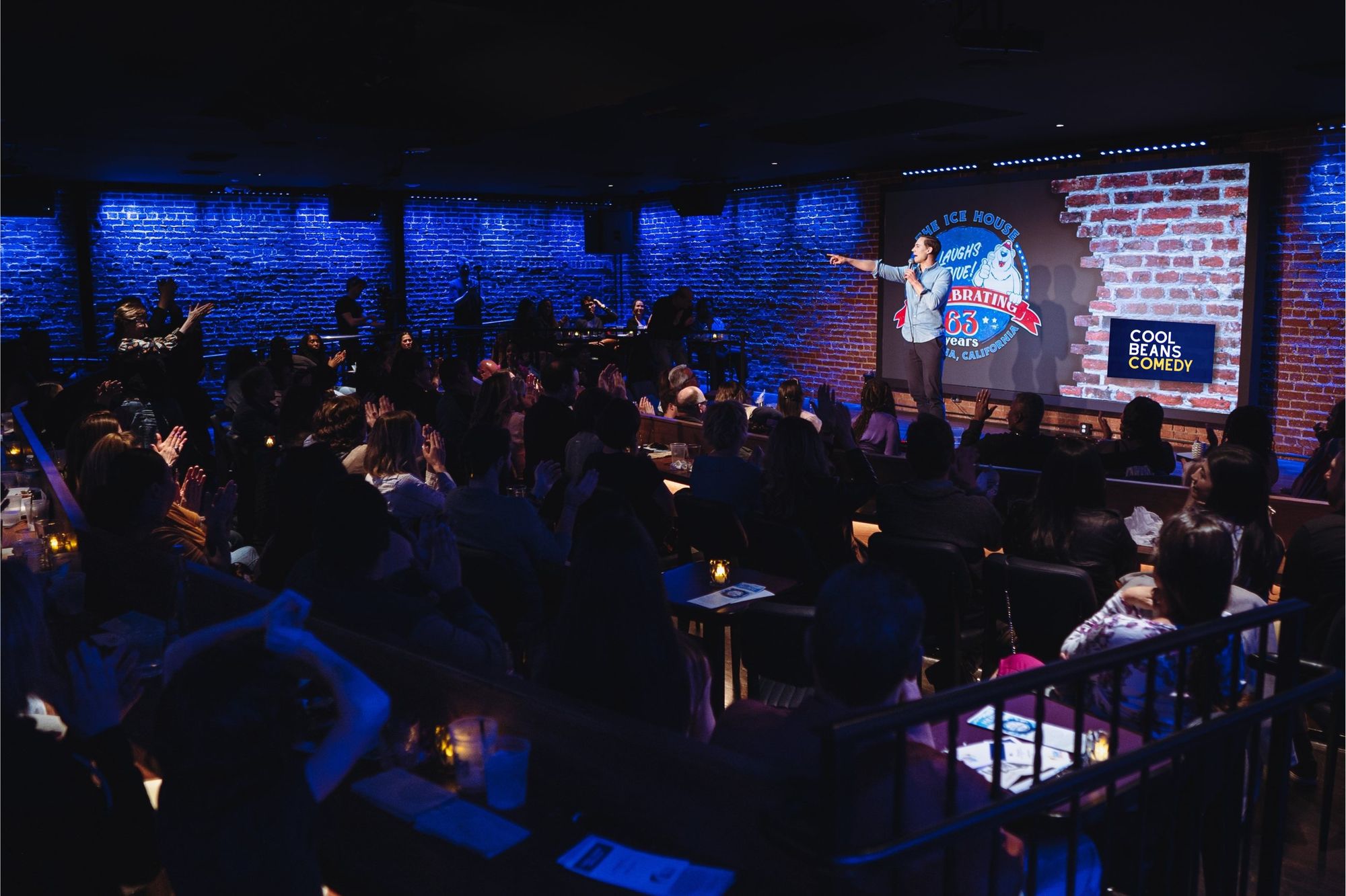 A packed Ice House room during a Cool Beans Comedy show.